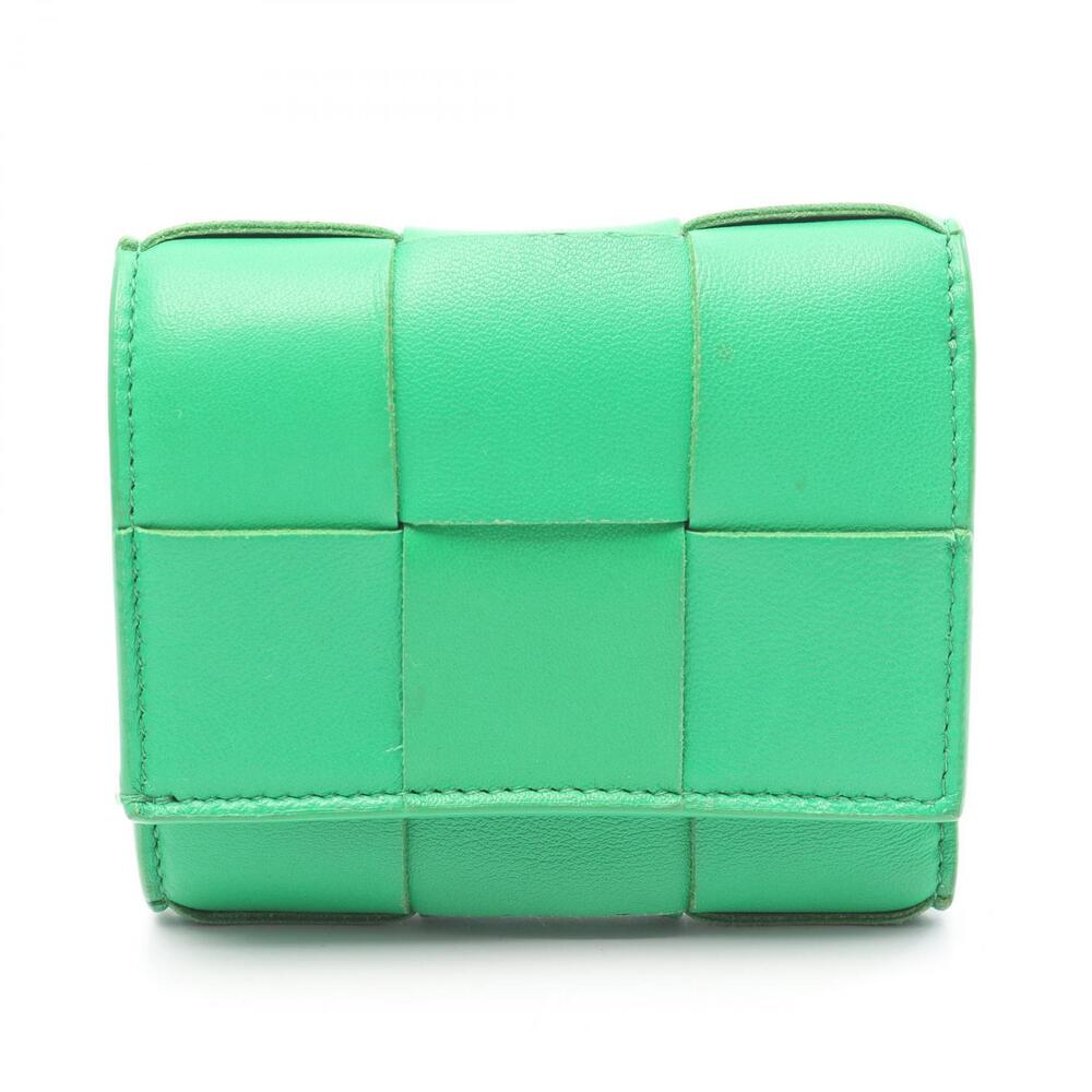 Bottega Veneta Cassette Zipper Wallet Intrecciato Trifold Leather Green